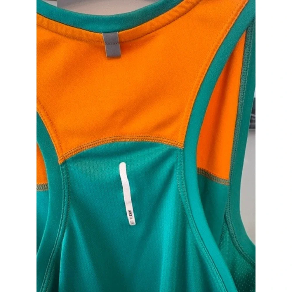 Nike Miler Running Tank Top Womens Small Green Orange Dri-FIT Racerback Mesh